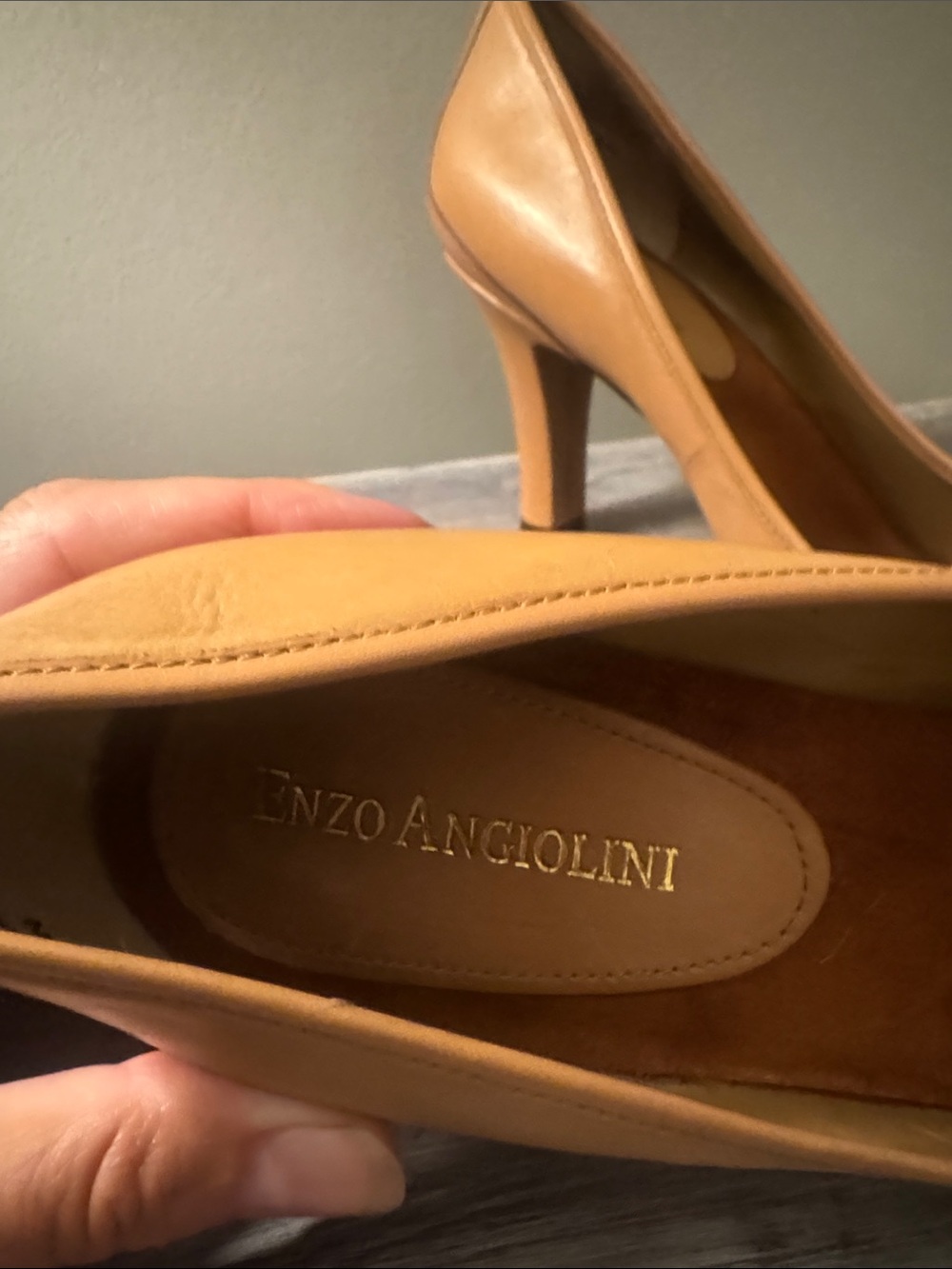 Enzo Angiolini Tan Leather Mid-Heel Loafer Pumps with Buckle Accent - Picture 2 of 13